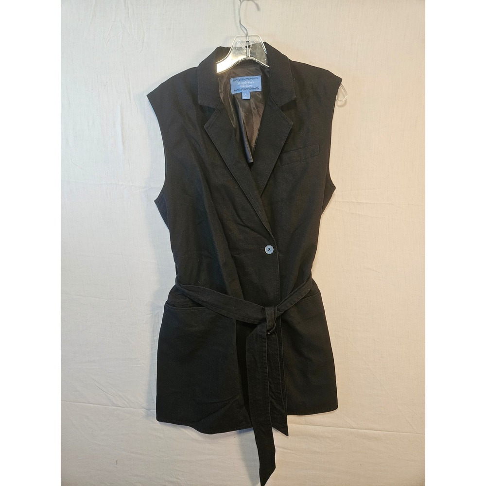 Simply Vera Vera Wang Black Cotton Sleeveless Blazer Belted Longline‎ Vest Large